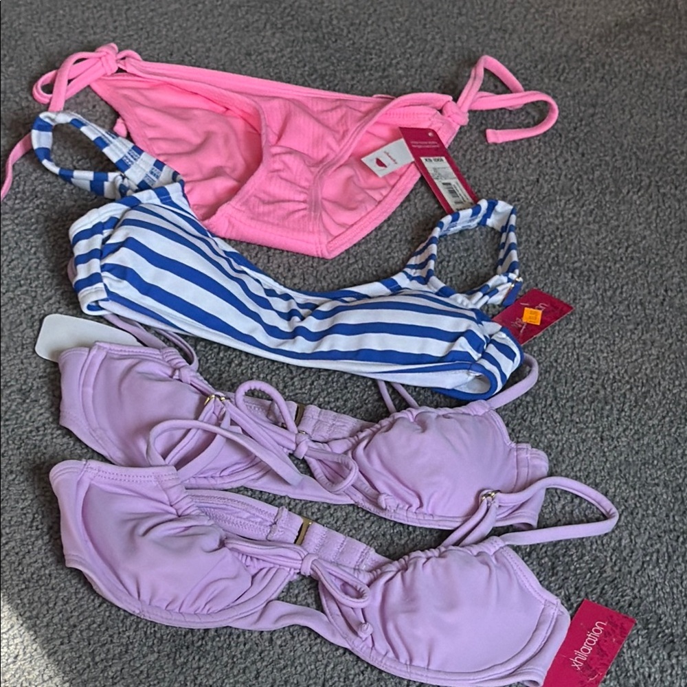 Xhilaration Swim 4 PIECE XS Bundle! Pink Bottom-2 Purple-1 Blue tops!